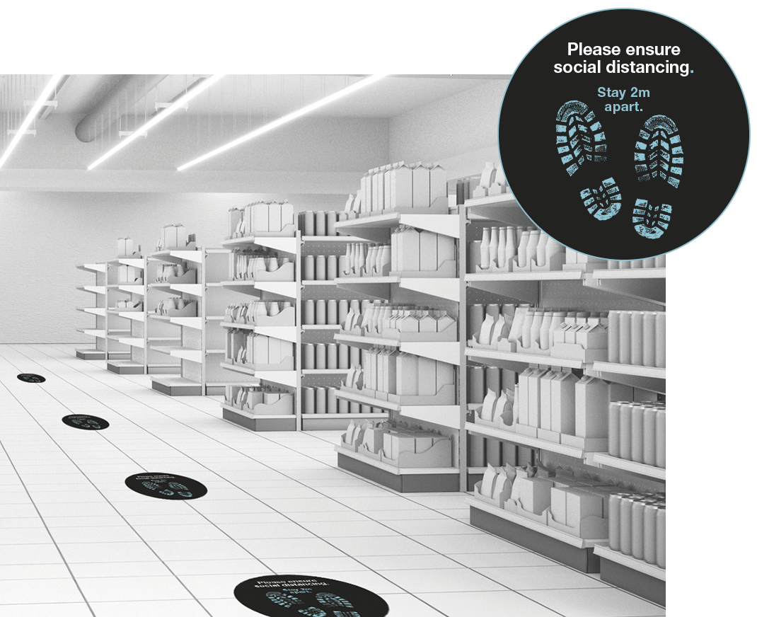 Social distancing vinyl floor graphics