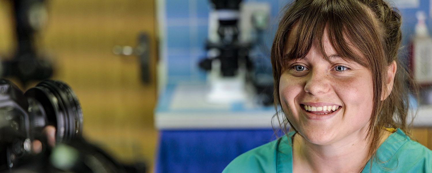 Veterinary nursing talking to camera during filming