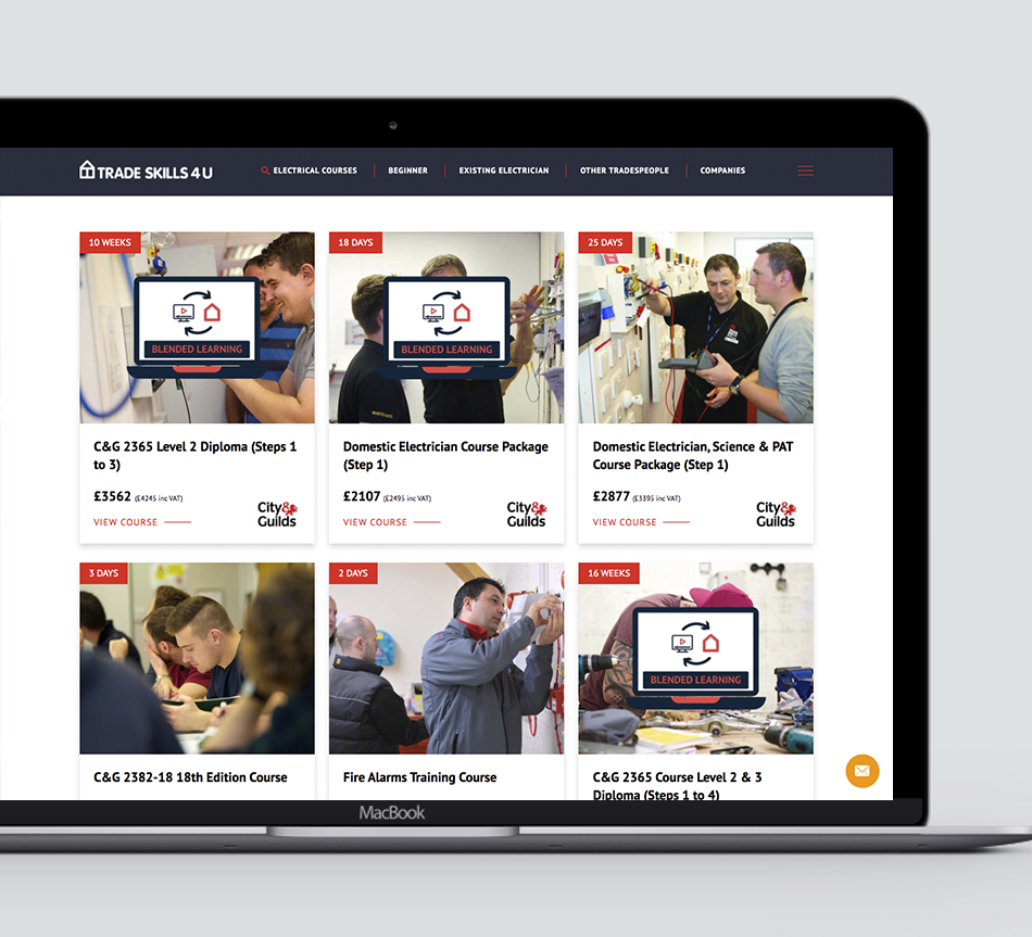Tradeskills 4U website course selection page
