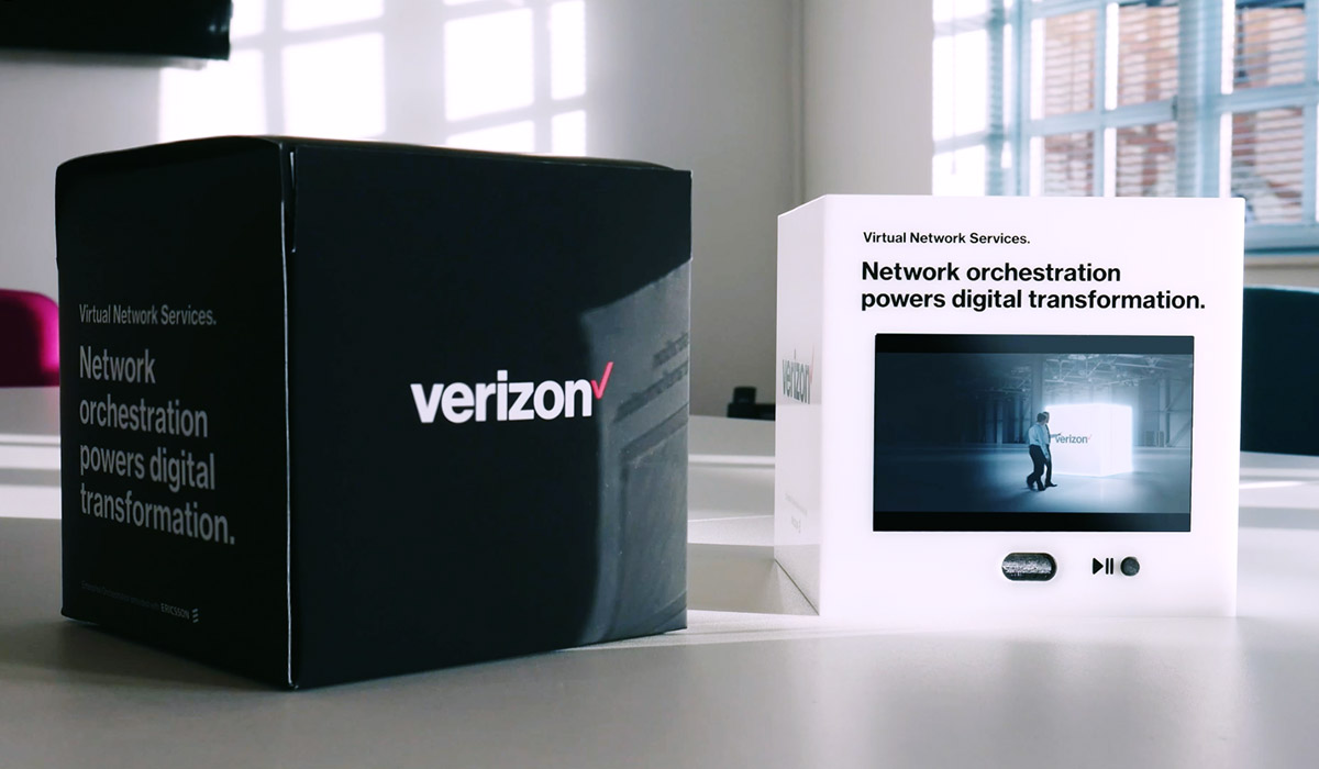 Verizon cube direct mail piece and outer box